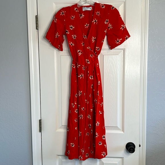 Faithfull the Brand x Anthropologie Riviera Bright Red Floral Wrap Dress XS - Picture 3 of 13